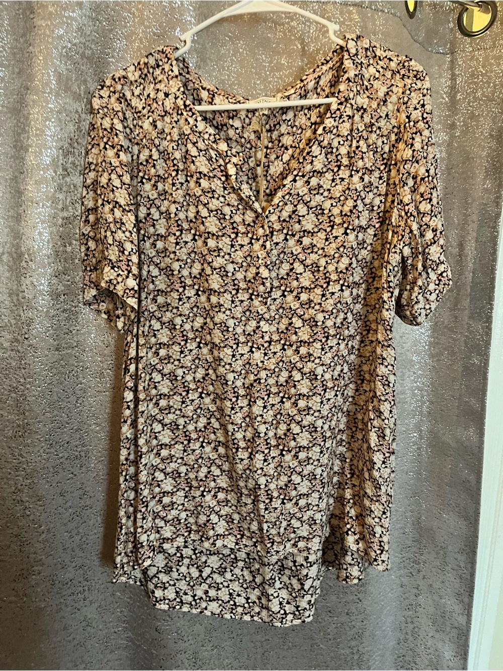 Fat Face Floral Short Sleeve Tunic Top – Cream, Brown & Blush